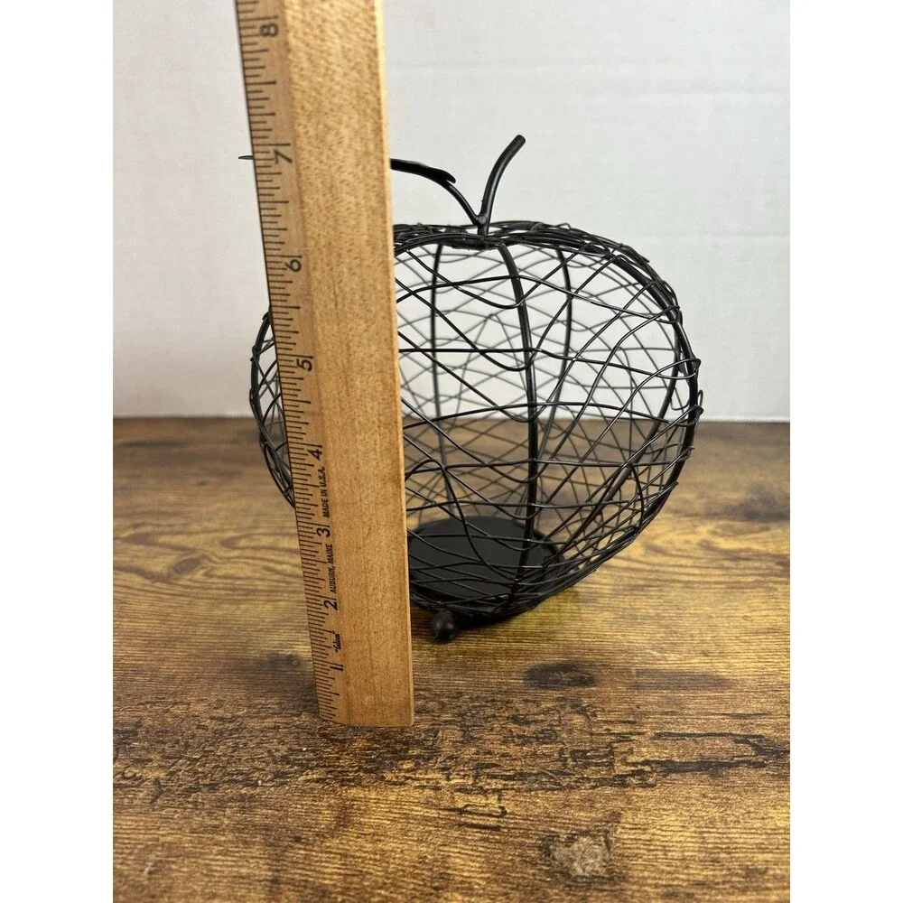 Vintage Black Wire Apple Candle Holder Teacher Fall Gift Farmhouse Decor 7 inch